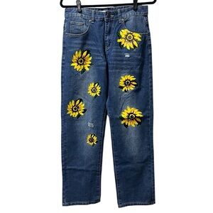 MISSLOOK Sunflowers Women’s Blue Jeans Size Small Medium Wash Distressed